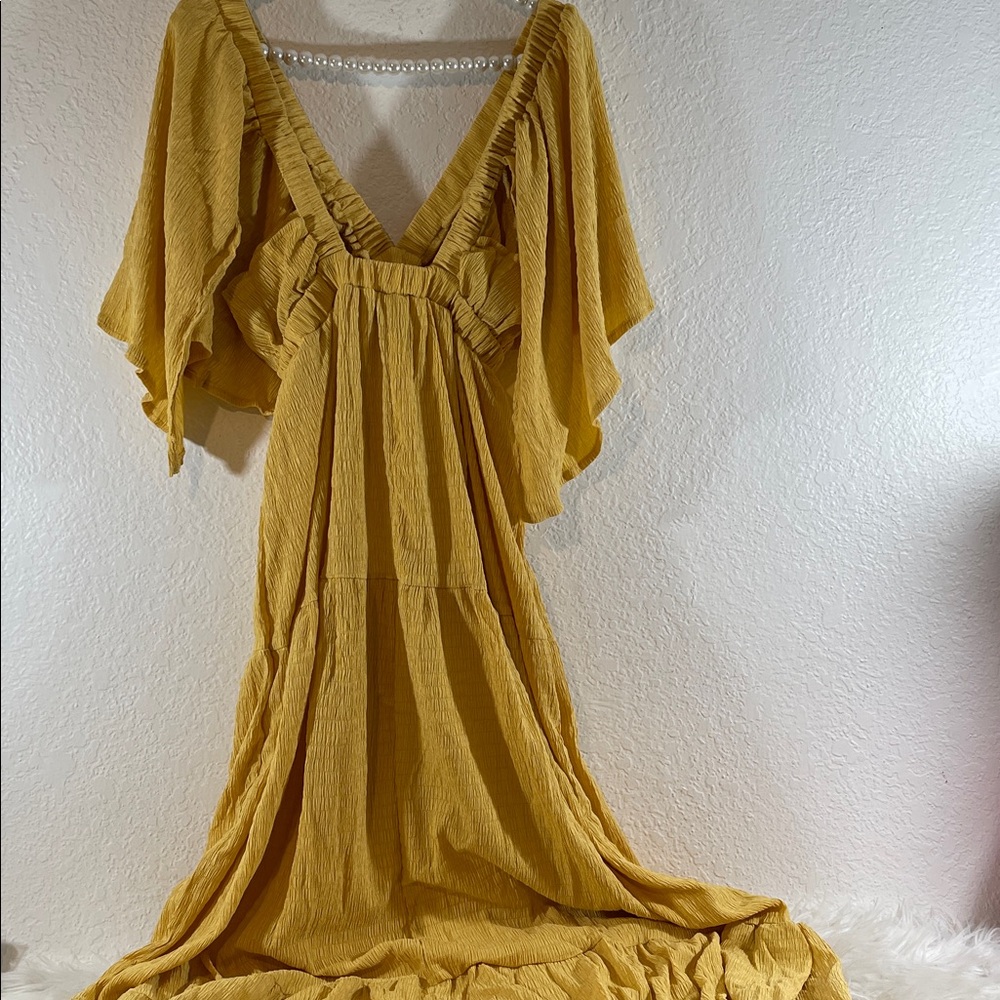 SUNNOW Women's Summer Maxi Dress Flowy Loose Fit V-Neck Tiered Yellow Size M NEW - Picture 6 of 14